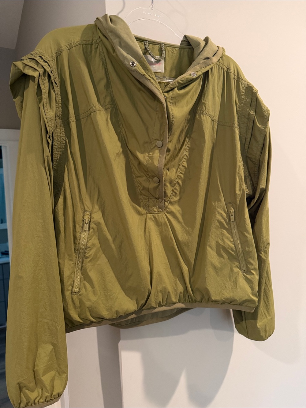 Free People Movement: Lightweight Olive Hooded Pullover Jacket - Women